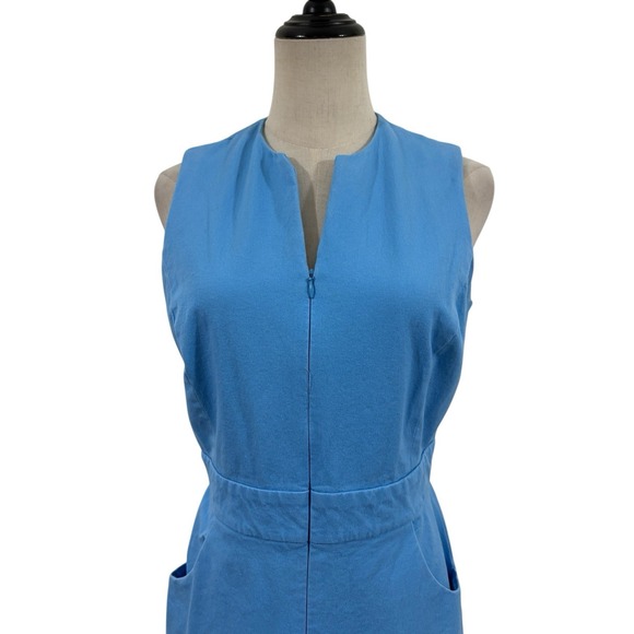 J McLaughlin Light Blue Shift Dress Sz 4 Zip Front Preppy Timeless Coastal Work - Picture 2 of 10